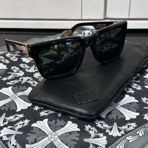 Chrome Hearts “Box-Officer”Sunglasses, Gloss Black with 18k Gold Plated Design